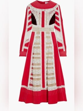 NWT VALENTINO GARAVANI
Silk-crepe, lace and velvet midi dress
